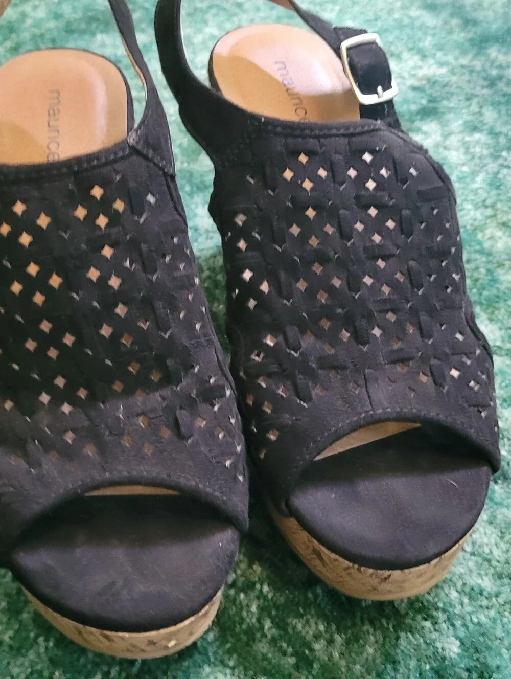 Maurices Black Cutout Cork Wedge Sandals